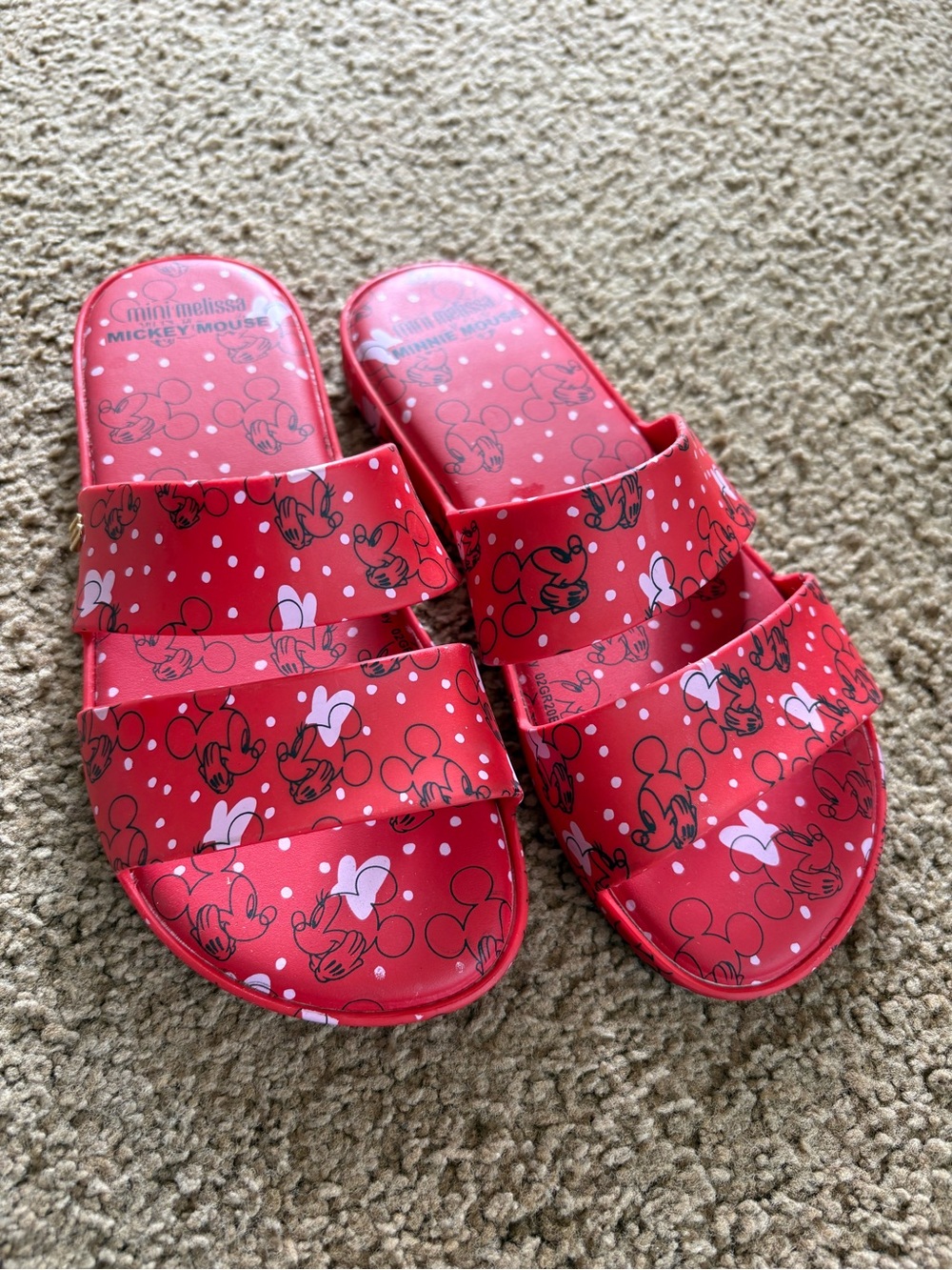 Mini Melissa Red Mickey & Minnie Printed Double-Strap Slide Sandals
